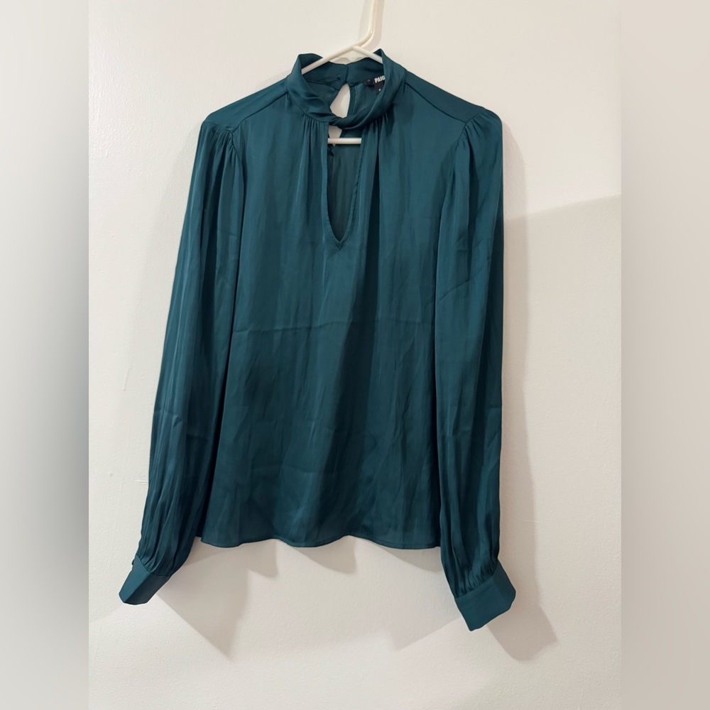 PAIGE Blue Green Long Sleeve High Low Blouse